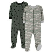 Little Star Organic Baby & Toddler Boy 2 Pk Footed Full Zip Snug Fit Pajamas, Size 9 Months - 5T