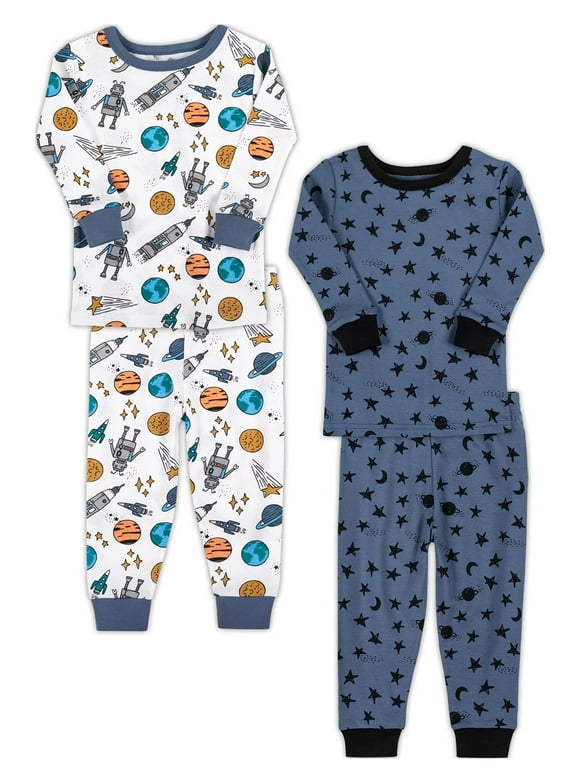 Little Star Organic Baby & Toddler Boy 4 Pc Long Sleeve & Long Pant Pajamas, Size 9 Months - 5T