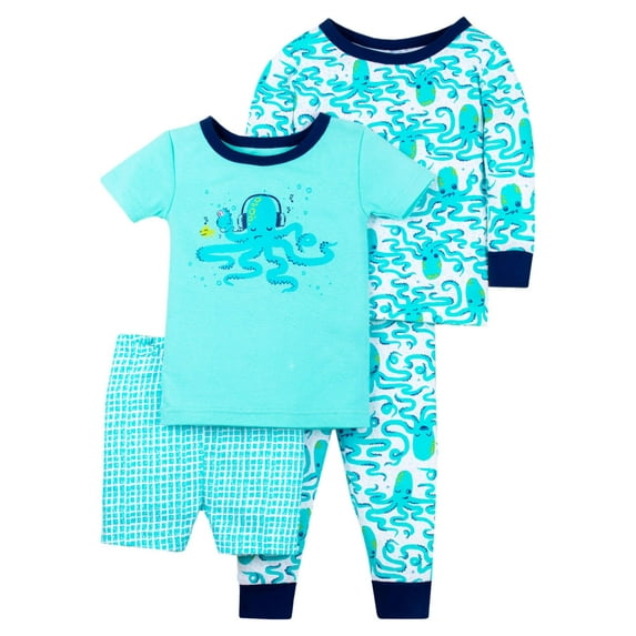 Little Star Organic Baby & Toddler Boy 4 Pc Short & Long Sleeve Shirts, Shorts & Pants Pajamas, Size 9 Months-5T