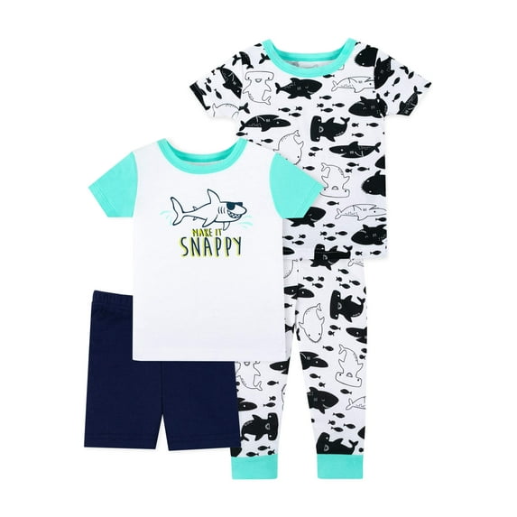 Little Star Organic Baby & Toddler Boy 4 Pc Short & Long Sleeve Shirts, Shorts & Pants Pajamas, Size 9 Months-5T