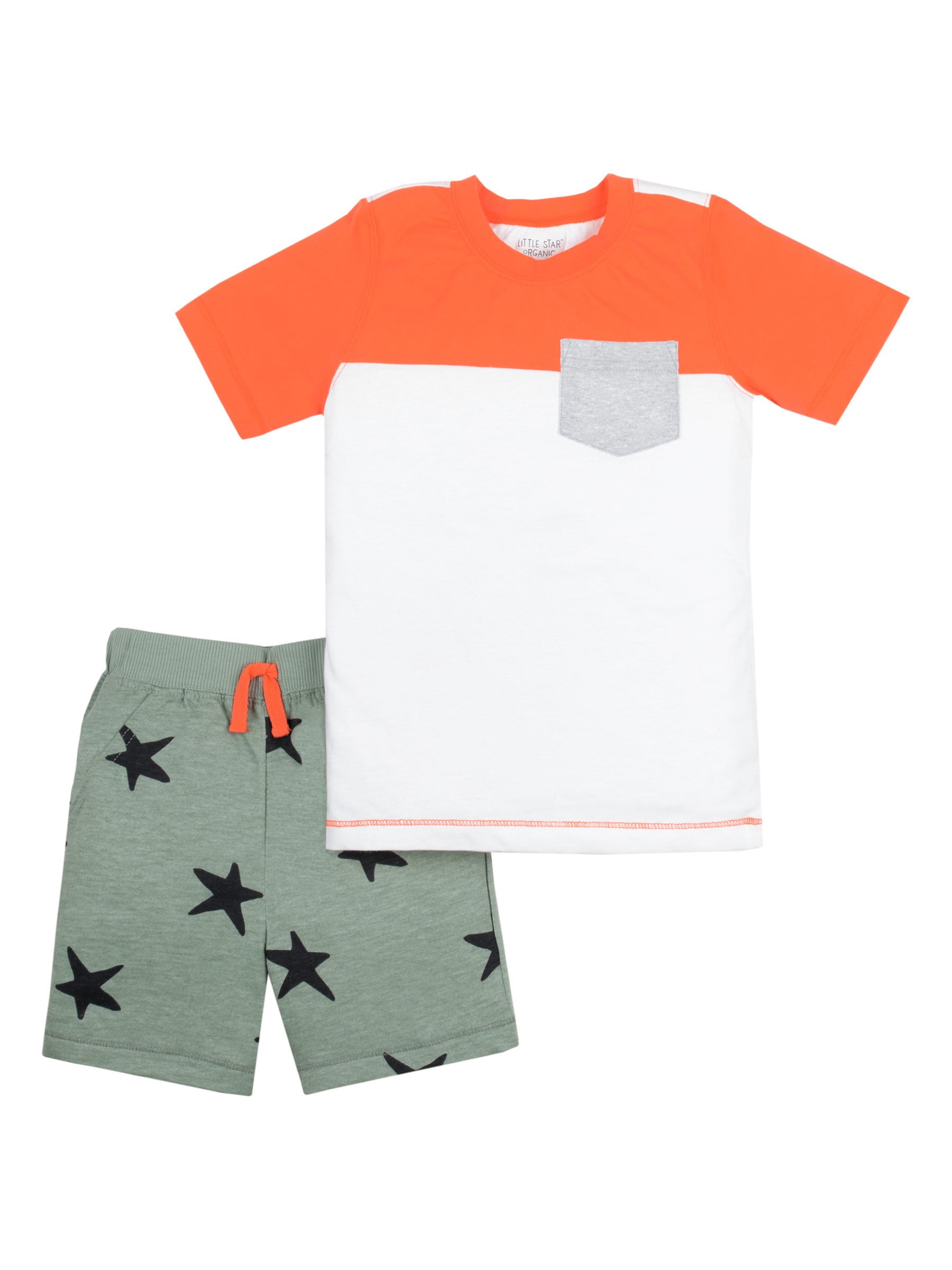 Little Star Organic Baby Toddler Boy Short Sleeve Tshirt & Shorts, 2pc
