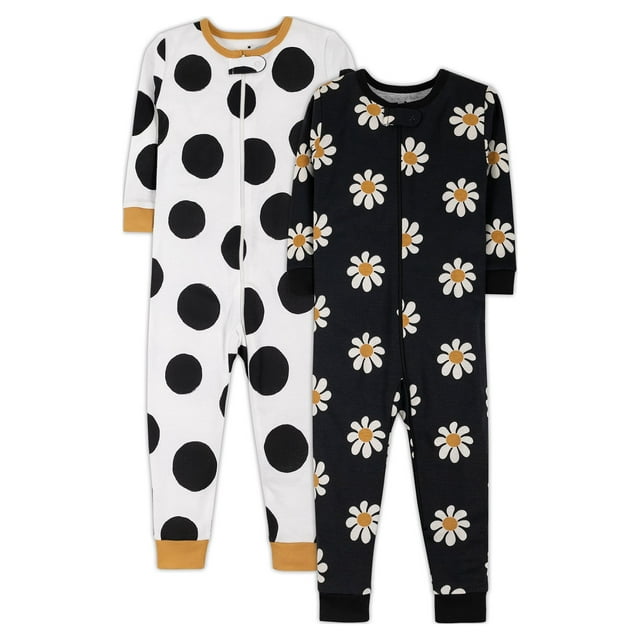 Little Star Organic Baby & Toddler Girl 2 Pk Footless Full Zip Snug Fit