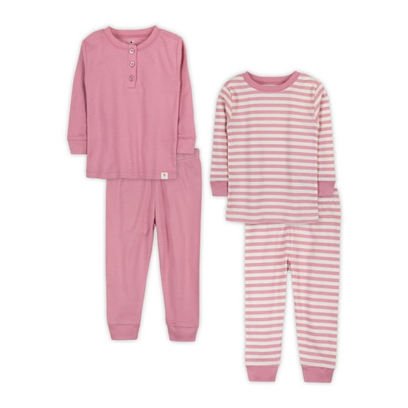 Little Star Organic Baby & Toddler Girl 4 Pc Long Sleeve & Long Pant Pajamas, Size 9 Months - 5T
