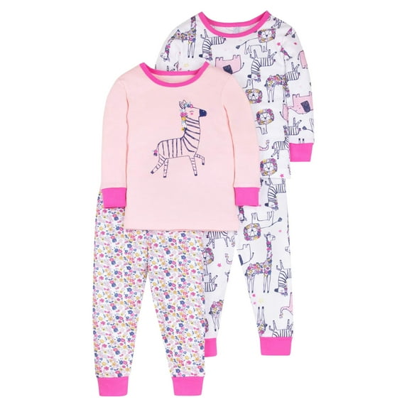 Little Star Organic Baby & Toddler Girl 4 Pc Long Sleeve Shirt & Pants Snug Fit Pajamas, Size 9 Months - 5T