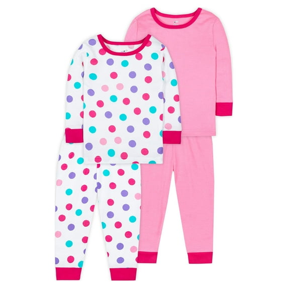Little Star Organic Baby & Toddler Girl 4 Pc True Brights Long Sleeve Shirt & Pants Snug Fit Pajamas, Size 9 Months - 5T
