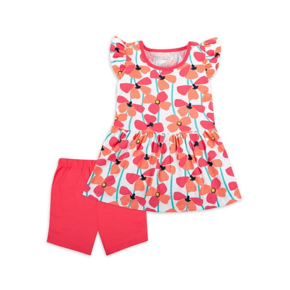 Little Star Organic Baby Toddler Girl Flutter Sleeve Dress & Bike Shorts, 2pc Outfit Set