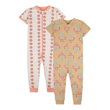 Little Star Organic Baby & Toddler Girl Short Sleeve Footless One-Piece, 2-Pack, Sizes 9M-5T