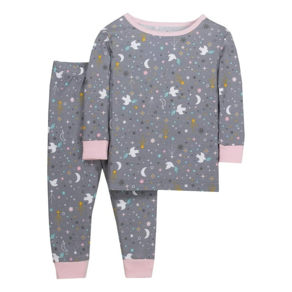 Little Star Organic Baby Toddler Girl Snug Fit Cotton Long Sleeve Pajamas, 2pc Set