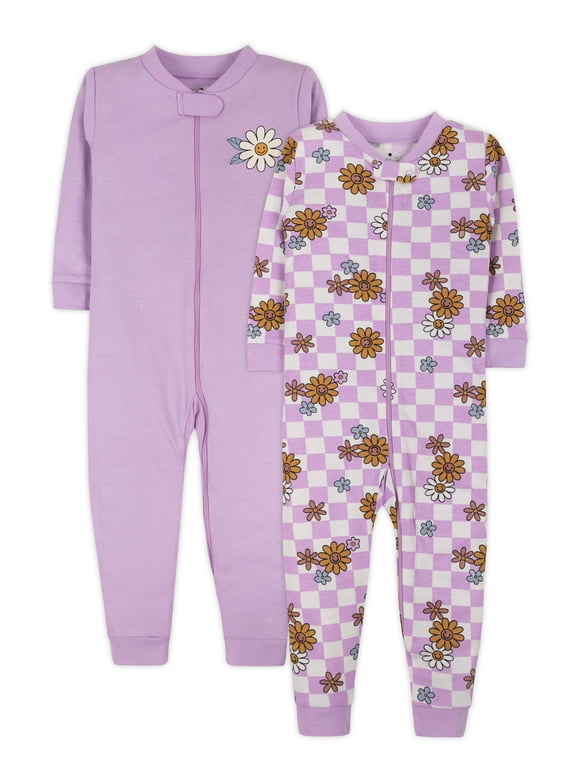Little Star Organic Baby & Toddler Girls 2Pk Long Sleeve Footless Stretchies, Size 9 Months-5T