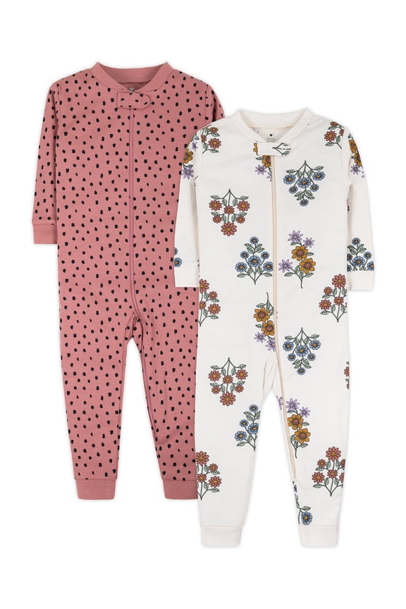 Baby & Toddler Girls 2Pk Long Sleeve Footless Stretchies, Size 9 Months-5T