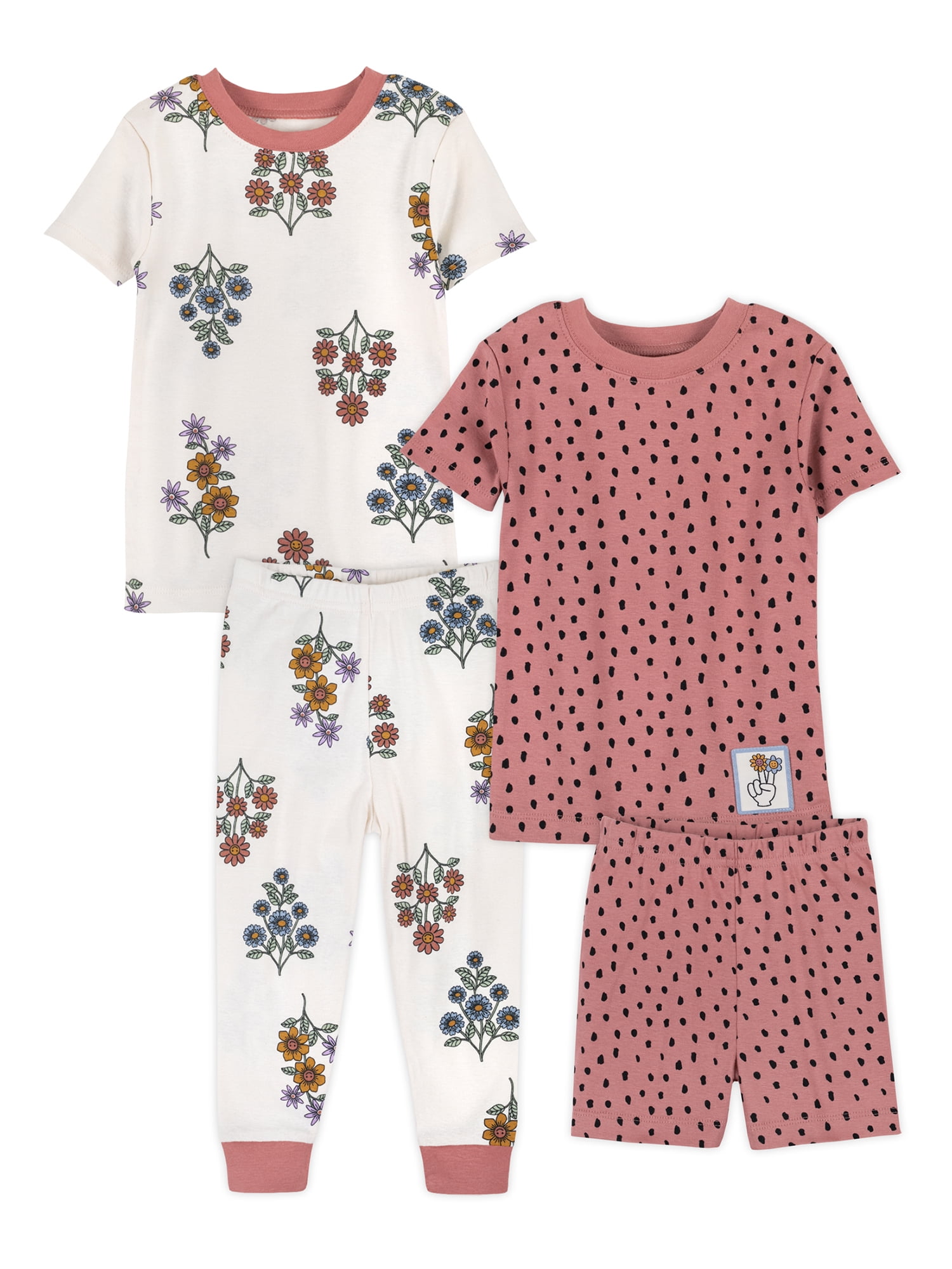 Little Star Organic Baby & Toddler Girls 4Pc Short Sleeve Snug Fit