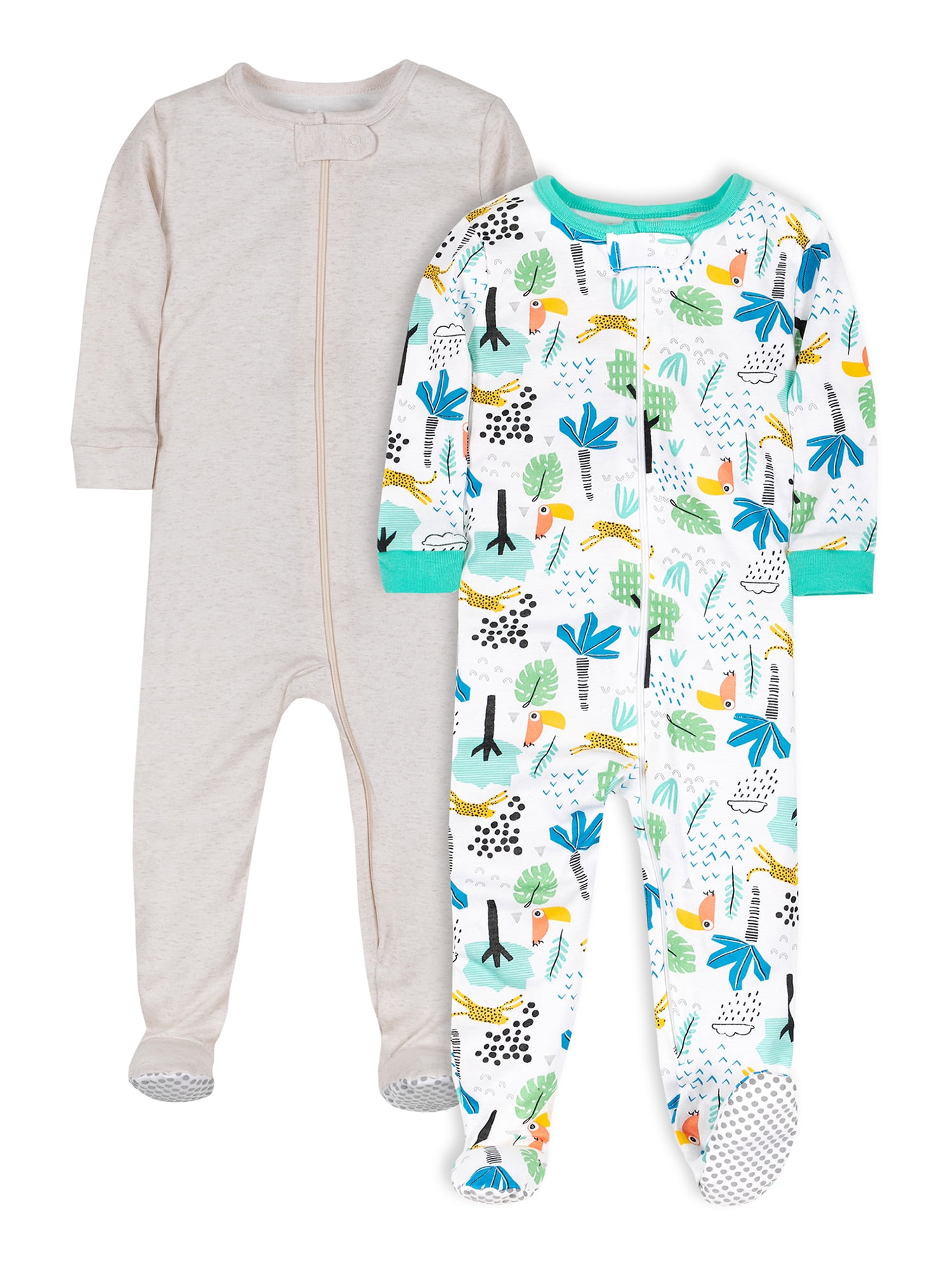 Little Star Organic Baby & Toddler Unisex 2 Pk Footed Full Zip Snug Fit Pajamas, Size Newborn - 5T