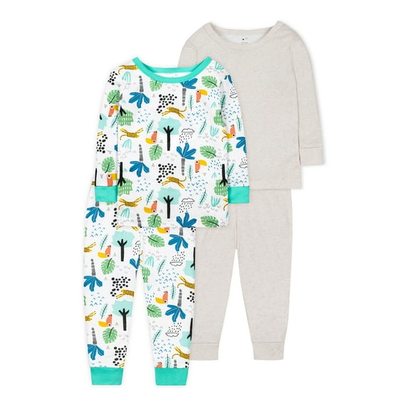 Little Star Organic Baby & Toddler Unisex 4 Pc Long Sleeve Shirt & Pants Snug Fit Pajamas, Size 9 Months - 5T