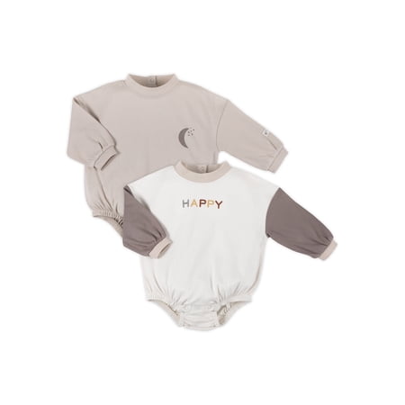 Little Star 100% Organic Cotton 2 Pack Baby Boy Sweatshirt Rompers