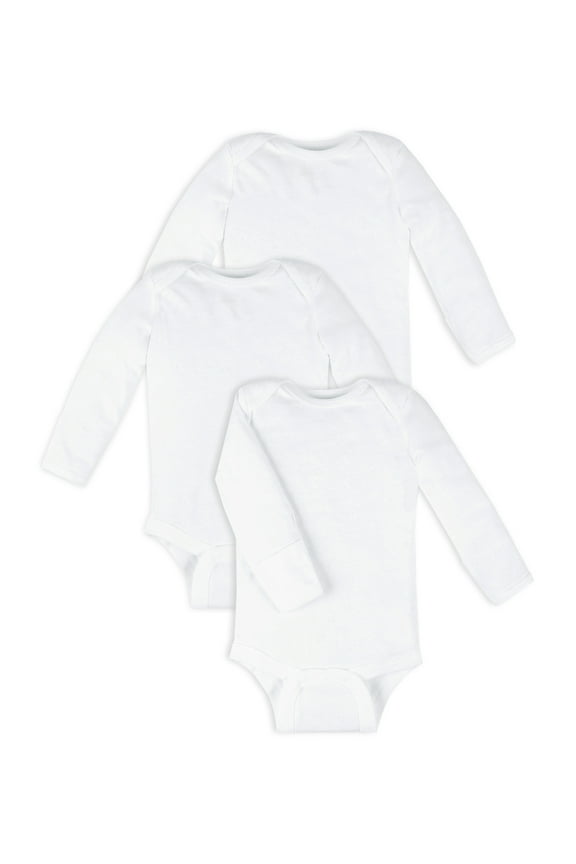 Baby Unisex 3 Pk Long Sleeve Mitten Cuff Bodysuits, Size Preemie-24 Months