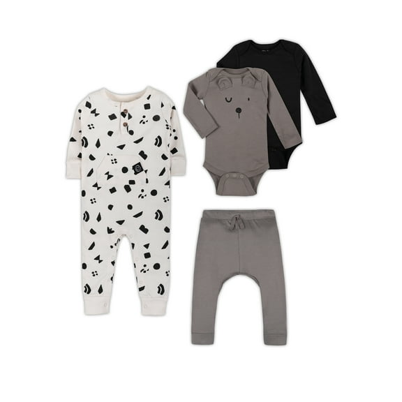Little Star Organic Baby Unisex 4 Pc Mix & Match Romper Bundle Gift Set, Size Newborn - 24 Months