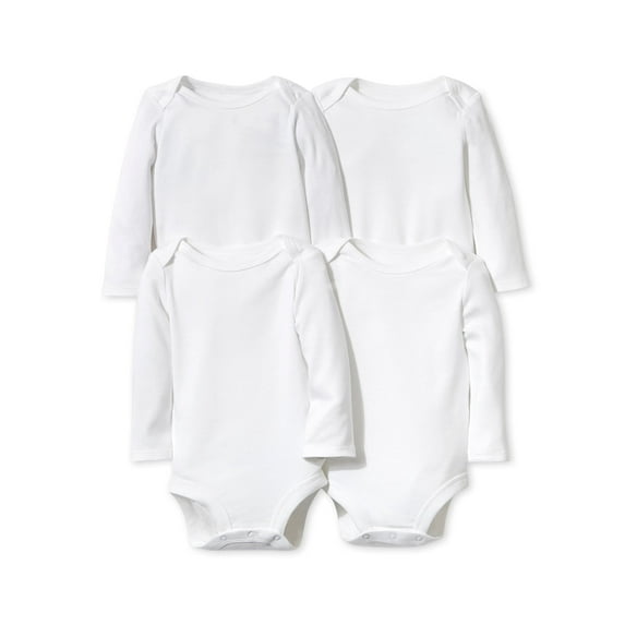 Little Star 100% Organic Cotton 4 Pack White Bodysuit Long Sleeve