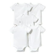 Little Star Organic Baby Boy or Girl Gender Neutral White Short Sleeve Bodysuits, 5-Pack