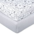 thumbnail image 1 of Little Star Organic Cotton Fitted Sheets, Crib, 2-Pieces, Gray, Zoo Crew, 1 of 4