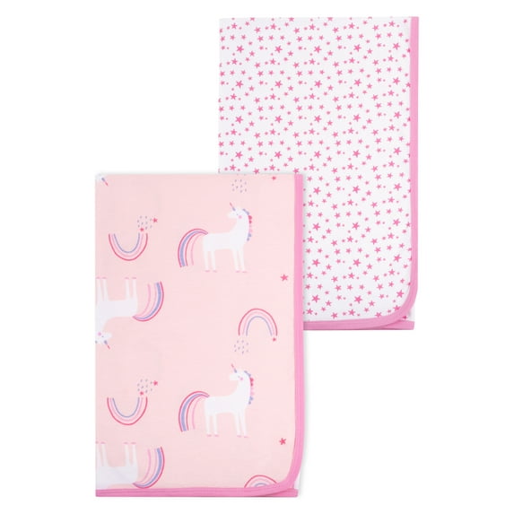 Little Star Organic Female Pink Unicorn Cotton Baby Blankets, 2 Count