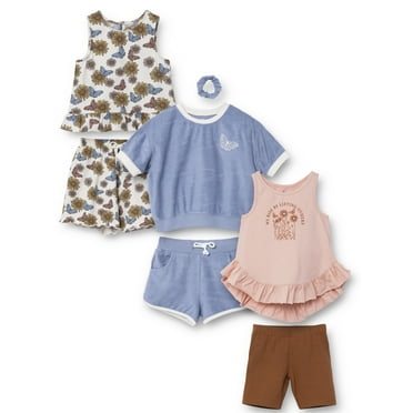 Little Star Organic Girls’ Butterfly Print Bundle Set with Scrunchie, 6-Piece