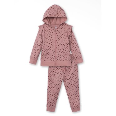 Real Love Girls' 2-Piece Fleece Jogger Set - Sherpa Hoodie & Sweatpants In Mauve Hearts