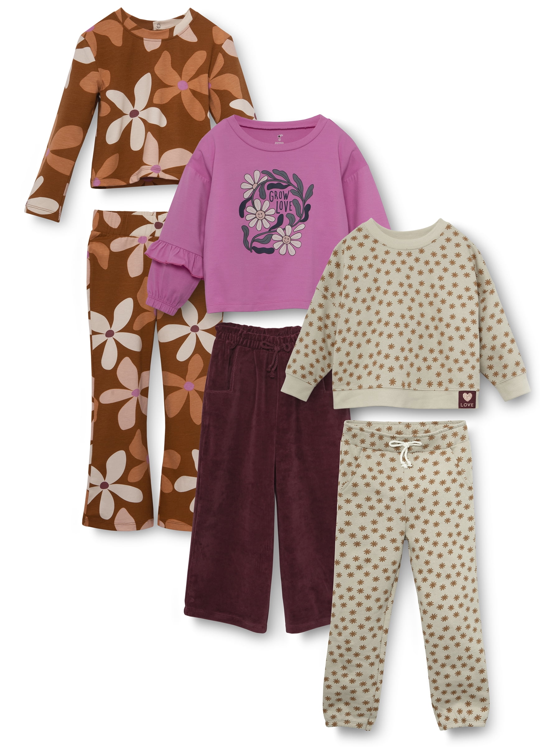 Little Star Organic Kids Girls' Mix and Match Outfit Set, 6-Piece Set, Sizes 12M-10