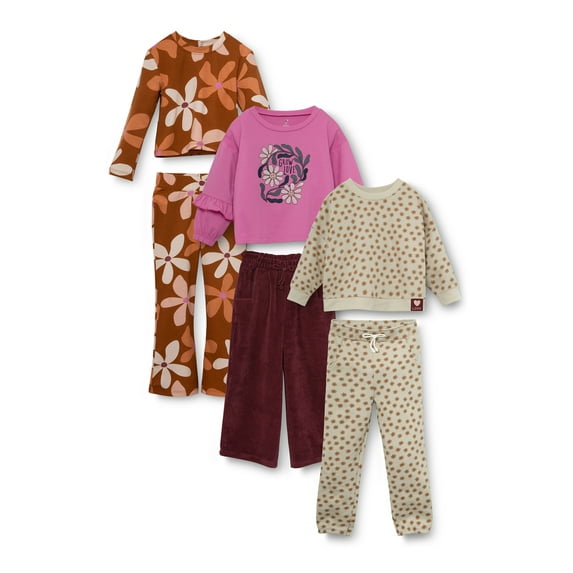 Little Star Organic Kids Girls' Mix and Match Outfit Set, 6-Piece Set, Sizes 12M-10