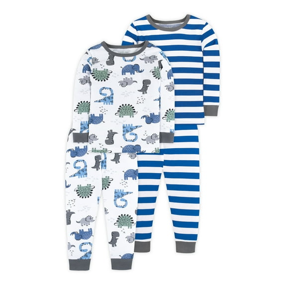 Little Star Organic Long Sleeve Snug Fit Pajamas, 4pc Set (Baby Boys & Toddler Boys)
