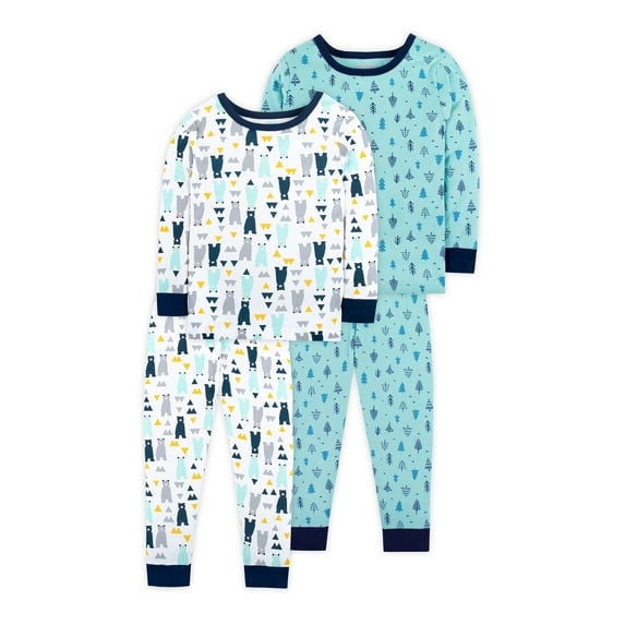 Little Star Organic Long Sleeve Snug Fit Pajamas, 4pc Set (Baby Boys & Toddler Boys)