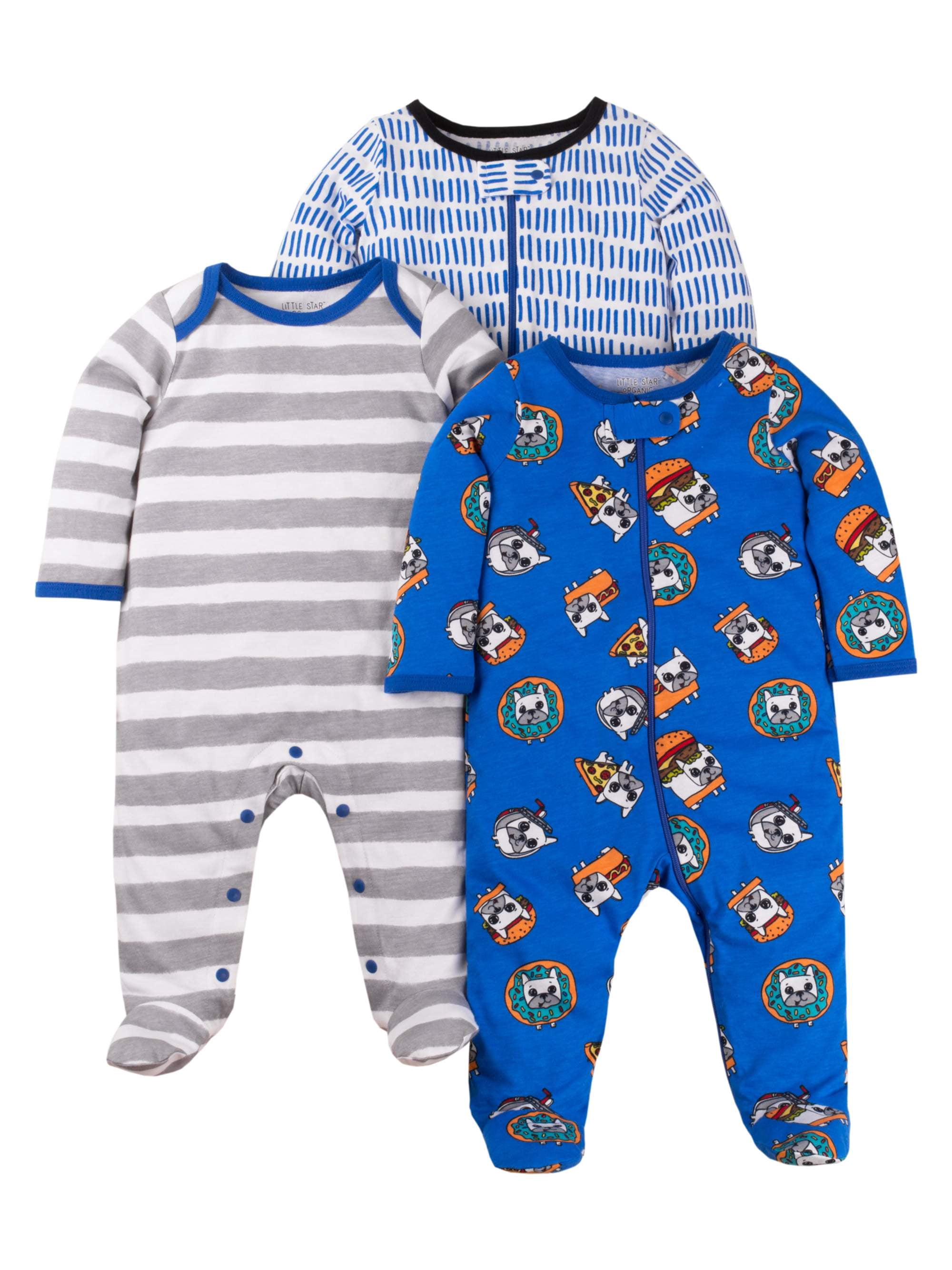 Little Star Organic Newborn Baby Boy Sleep 'N Play Footed Pajamas, 3