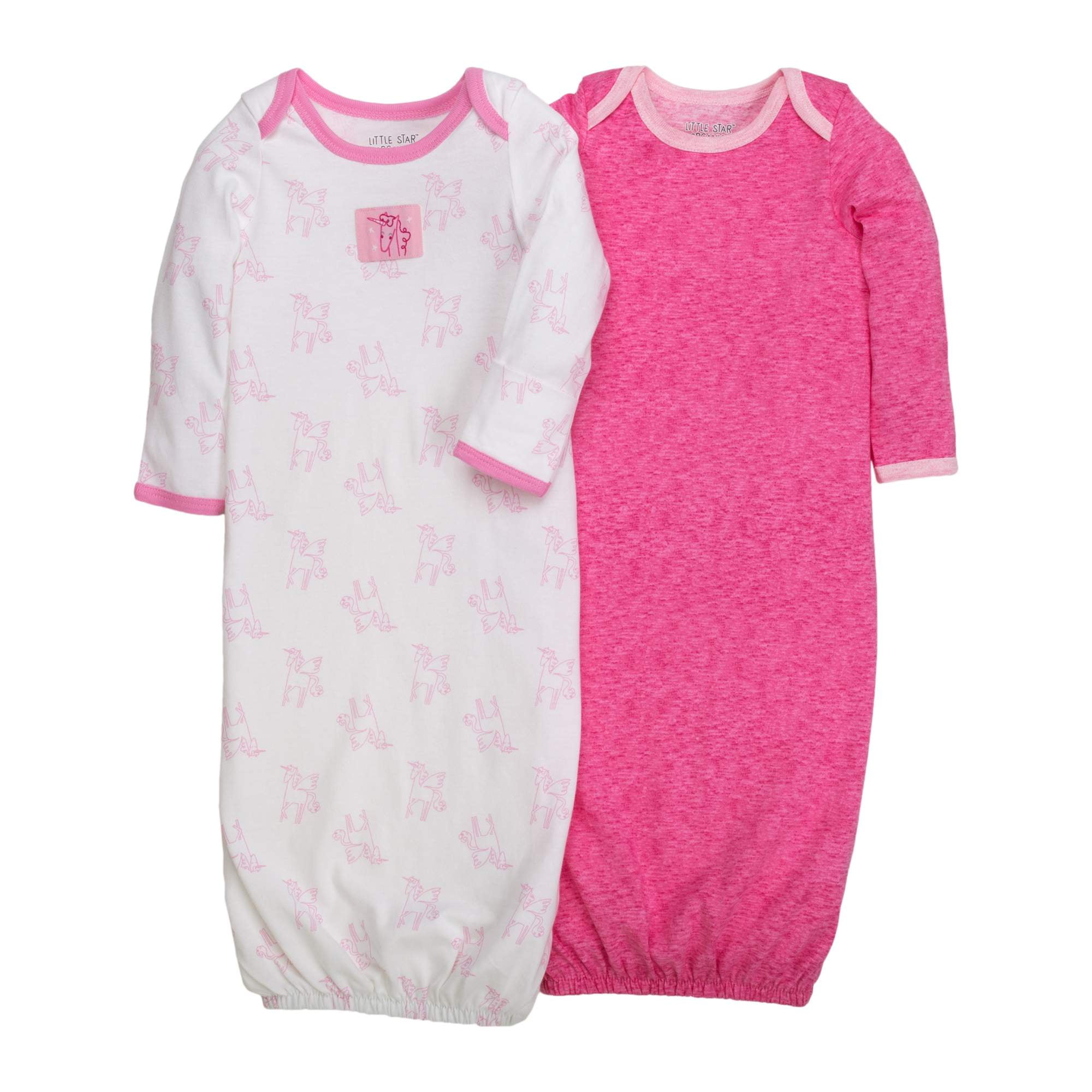 Little Star Organic Newborn Baby Girl Gown, 2pack