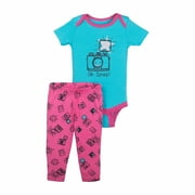 Little Star Organic Newborn and Baby Girls Bodysuit and Pants, 2-Piece Outfit Set