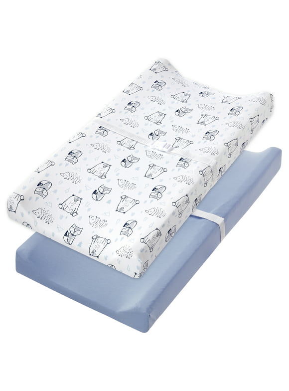 Little Star Organic Pure Organic Cotton Changing Pad Cover, Blue-Wild at Heart, 2 Pack