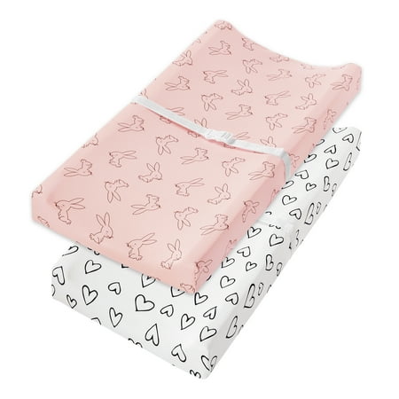 Little Star Organic Pure Organic Cotton Changing Pad Cover, Pink-Modern Blush, 2 Pk