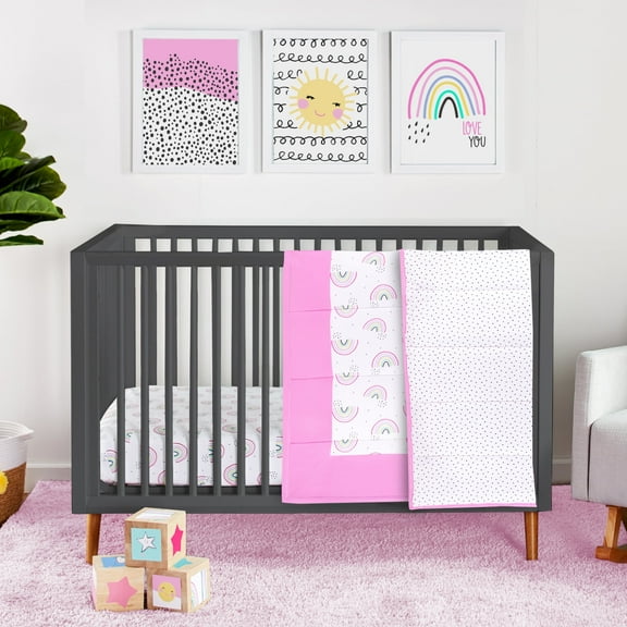 Little Star 100% Organic Cotton 3 Piece Crib Bedding Set - Reversible Comforter and 2 Fitted Sheets