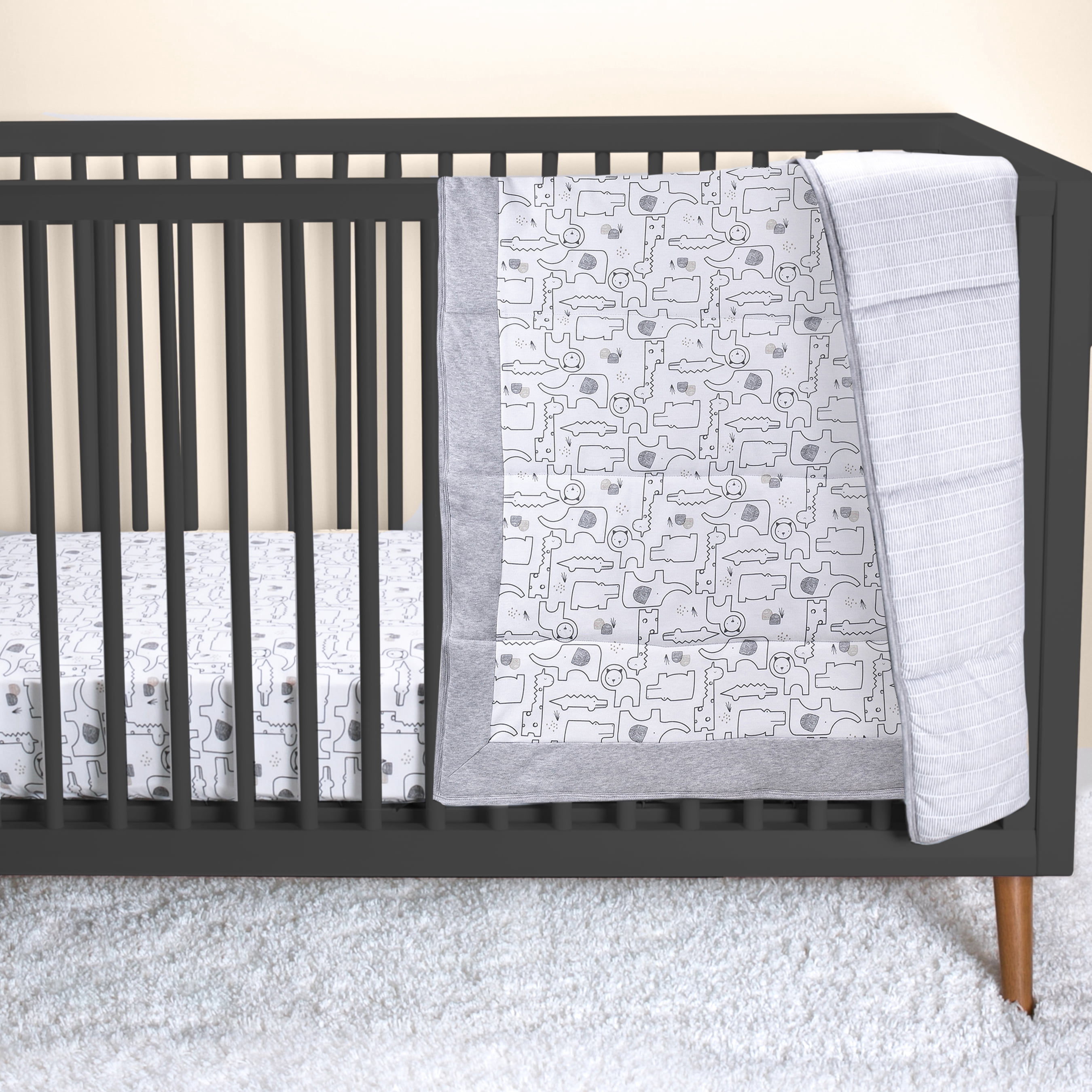 Little Star 100% Organic Cotton 3 Piece Crib Bedding Set - Reversible Comforter and 2 Fitted Sheets