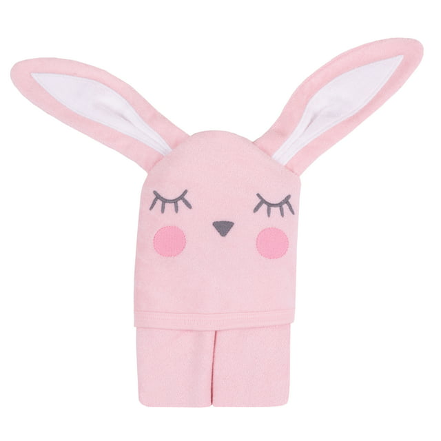 Little Star Organic Terry Cloth Hooded Bath Towel, Pink Bunny