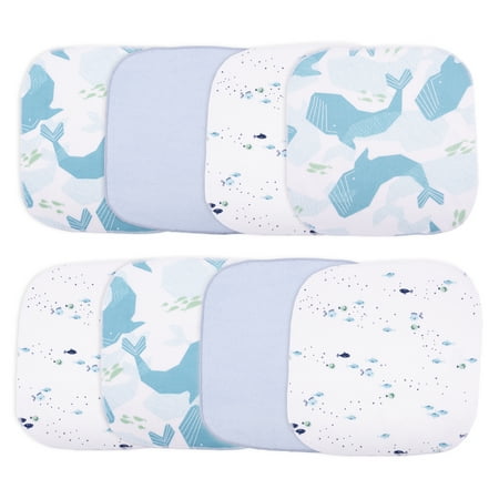 Little Star Organic Terry Cloth Wash Cloth, 8 Pack, Blue Fish