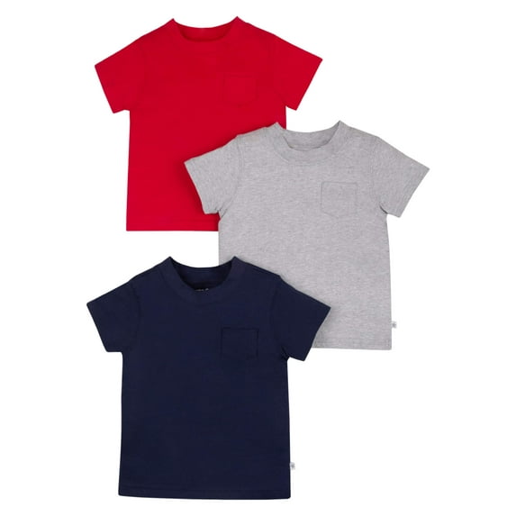 Little Star Organic Toddler Boy 3 Pk Short Sleeve Pocket Tees, Size 9 Months - 5T
