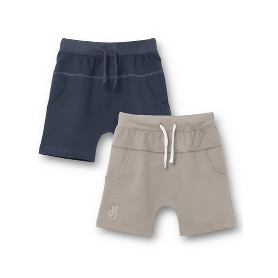 Little Star Organic Toddler Boy 2Pk Harem Shorts, Navy Beige, Size 4T