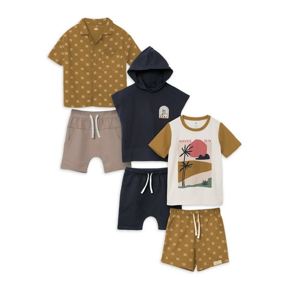 Little Star Organic Toddler Boys 6Pc Mix & Match Bundle Set, Sizes 12M-10