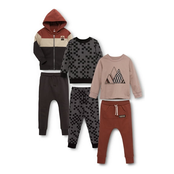 Little Star Organic Toddler Boys' Mix & Match Outfit Set, 6-Piece Set, Sizes 12M-5T
