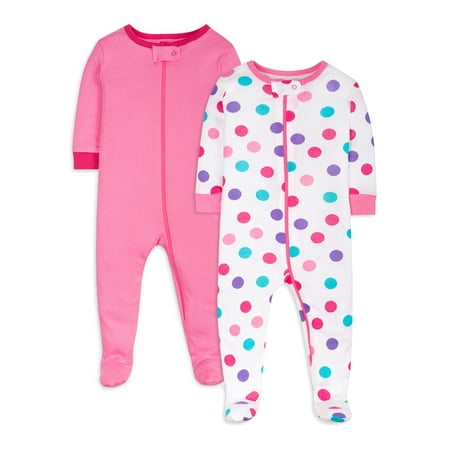 Little Star Organic Toddler Girl 2Pk Footed Stretchie Pajamas, Size NB-5T