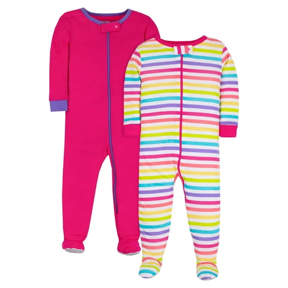 Little Star Organic Toddler Girl 2Pk Footed Stretchie Pajamas, Size NB-5T