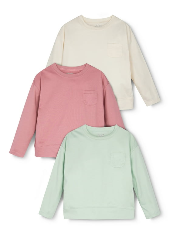 Little Star Organic Toddler Girl 3 Pk Long Sleeve Tees, Size 12 Months - 5T