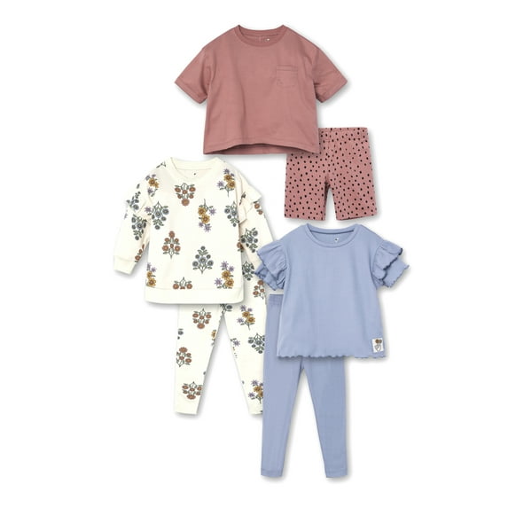 Little Star Organic Toddler Girl 6Pc Outfit Set, Size 12M-5T