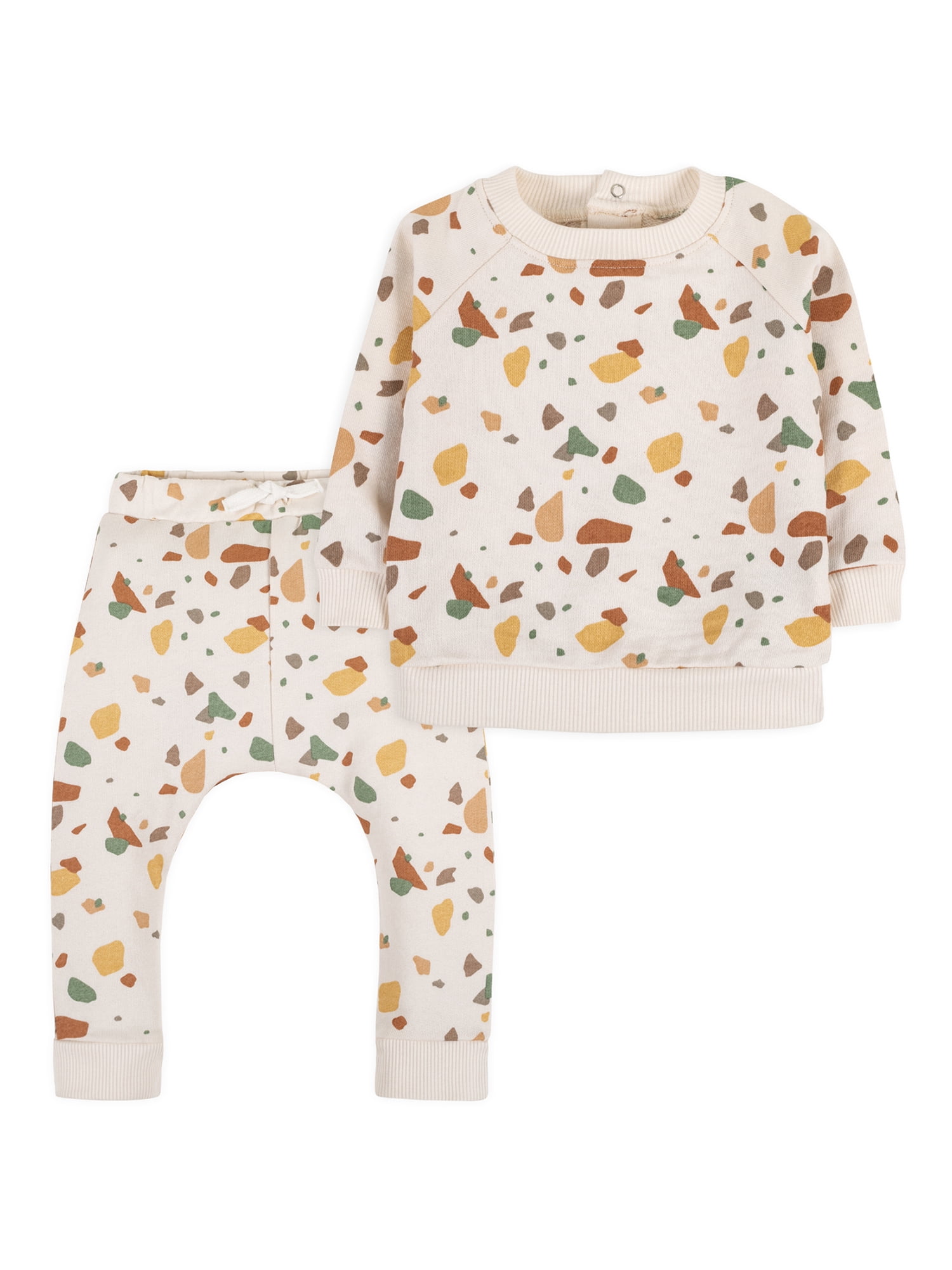 Toddler Unisex Organic Cotton Sweatsuit Outfit Set, 2-Piece, Size 0-3 Months
