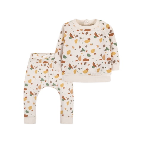 Toddler Unisex Organic Cotton Sweatsuit Outfit Set, 2-Piece, Size 0-3 Months