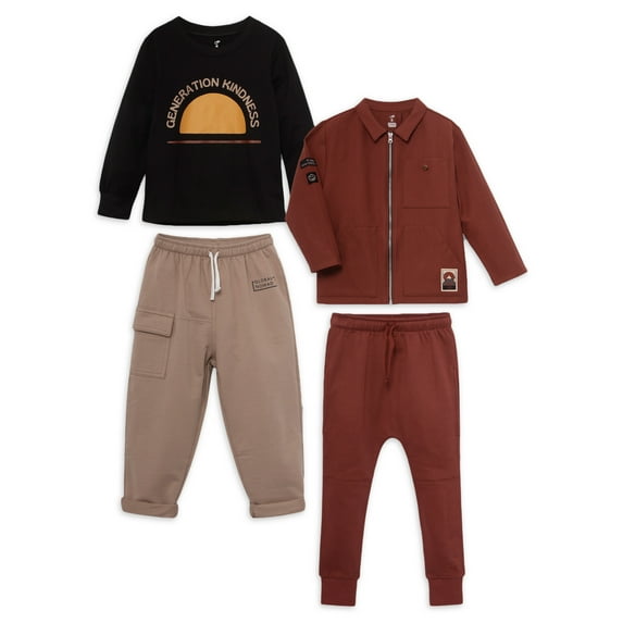 Little Star Organic Toddler and Kids Boys Mix & Match Outfit Set, 4-Piece Set, Sizes 12M-10